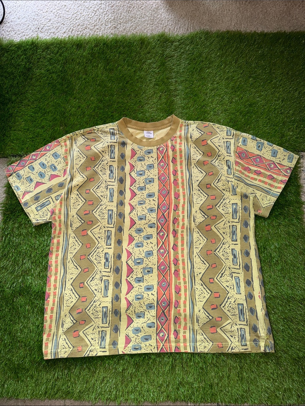 Urban Outfitters Multicolor Aztec Short Sleeve Tee - Yellow, Olive, Red, Blue